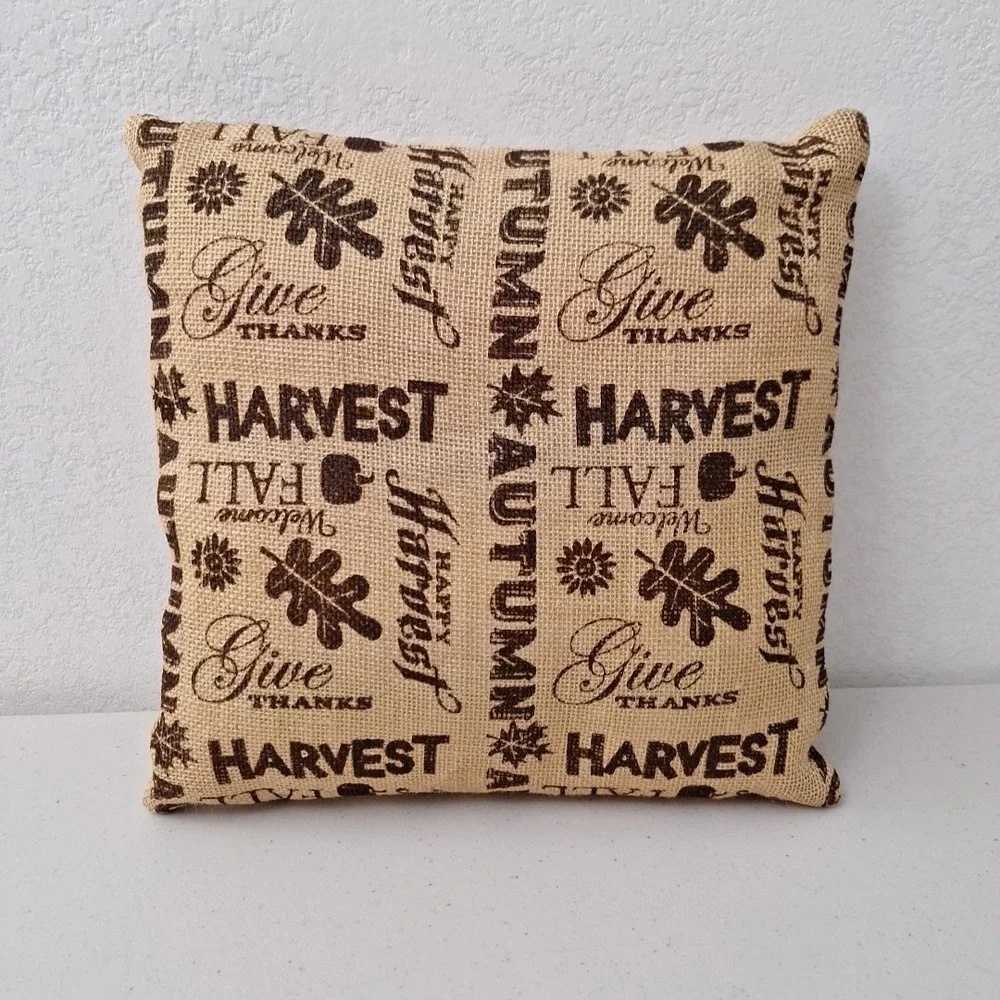 Fall Harvest Autumn Give Thanks Burlap Throw Pillow Home Decor 13